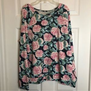 OVI Pullover Rose Print Sweatshirt.  Size L